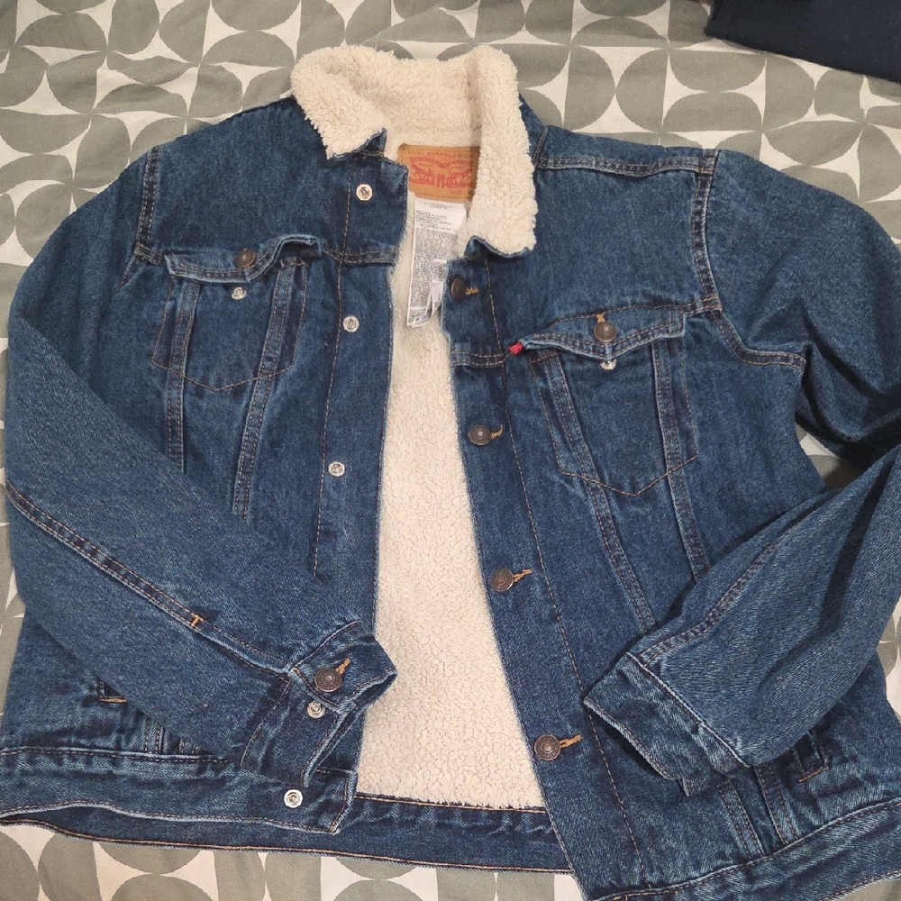Levi's Blue Denim Jacket with White Sherpa Lining